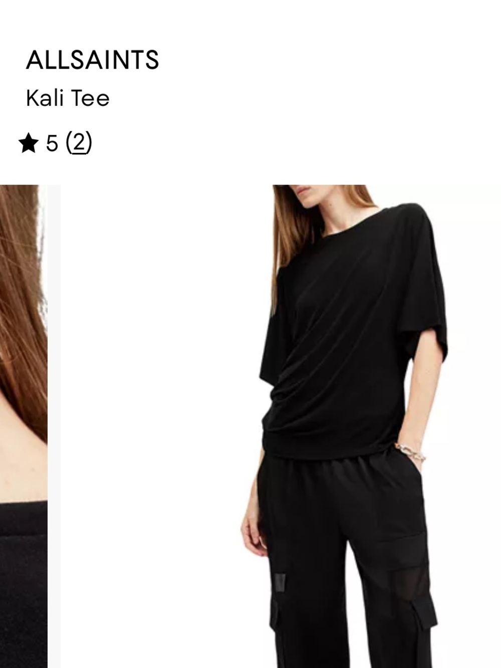 AllSaints Kali Tee in Black — Draped Short Sleeve Top NWOT XS